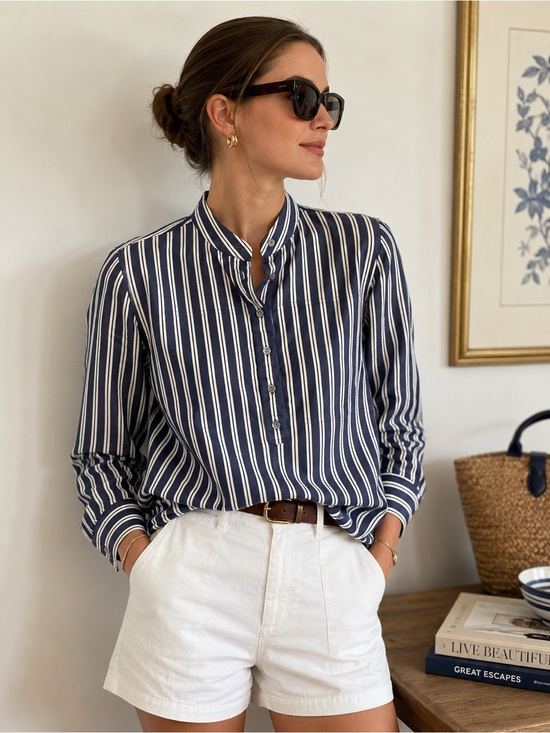 J. Crew Tops - J. Crew Navy and White Striped Shirt Size 4 Coastal Preppy Minimalist